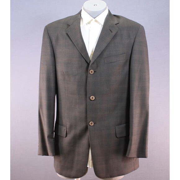 Claiborne Men's 2 Piece Suit Mens Gray Plaid 3 Btn Wool 42L Pleated 33" Waist - Picture 3 of 11